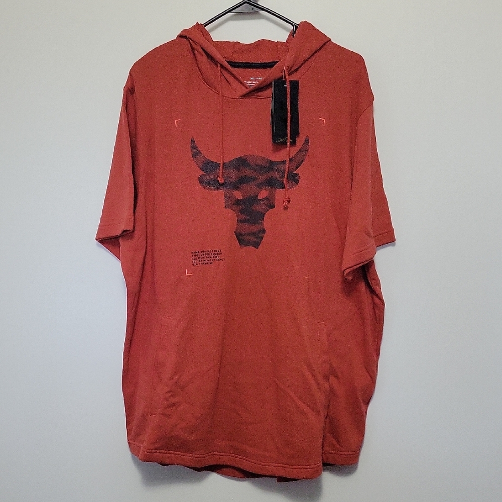 Under Armour Project Rock Rust Short Sleeve Terry Hoodie Black Camo Graphic